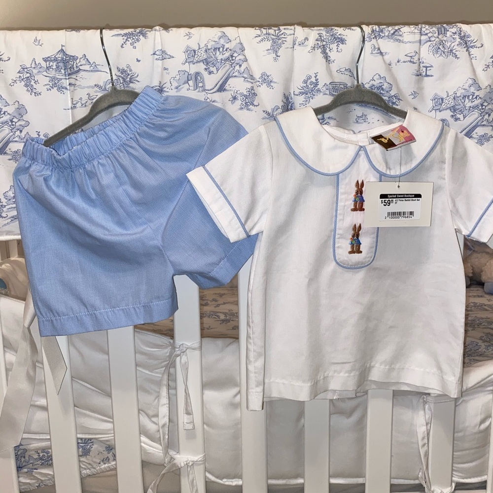 🐰PETER RABBIT SMOCKED EMBROIDERED BOYS SET NWT🐰
